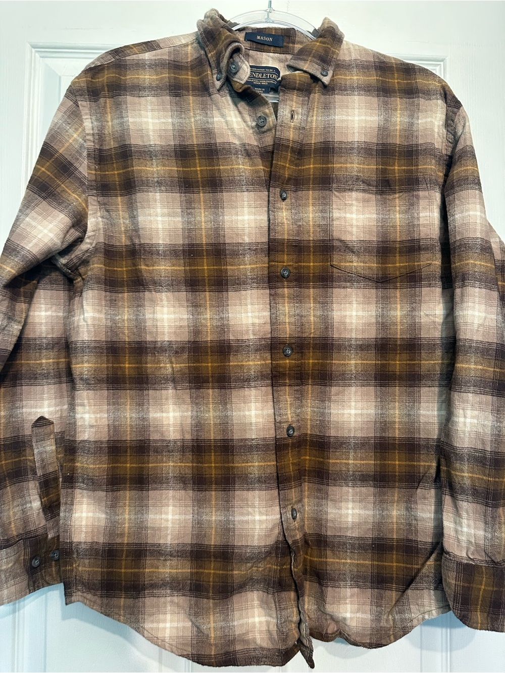 Pendleton Brown, Cream & Mustard Plaid Button-Down Shirt